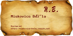 Miskovics Béla névjegykártya